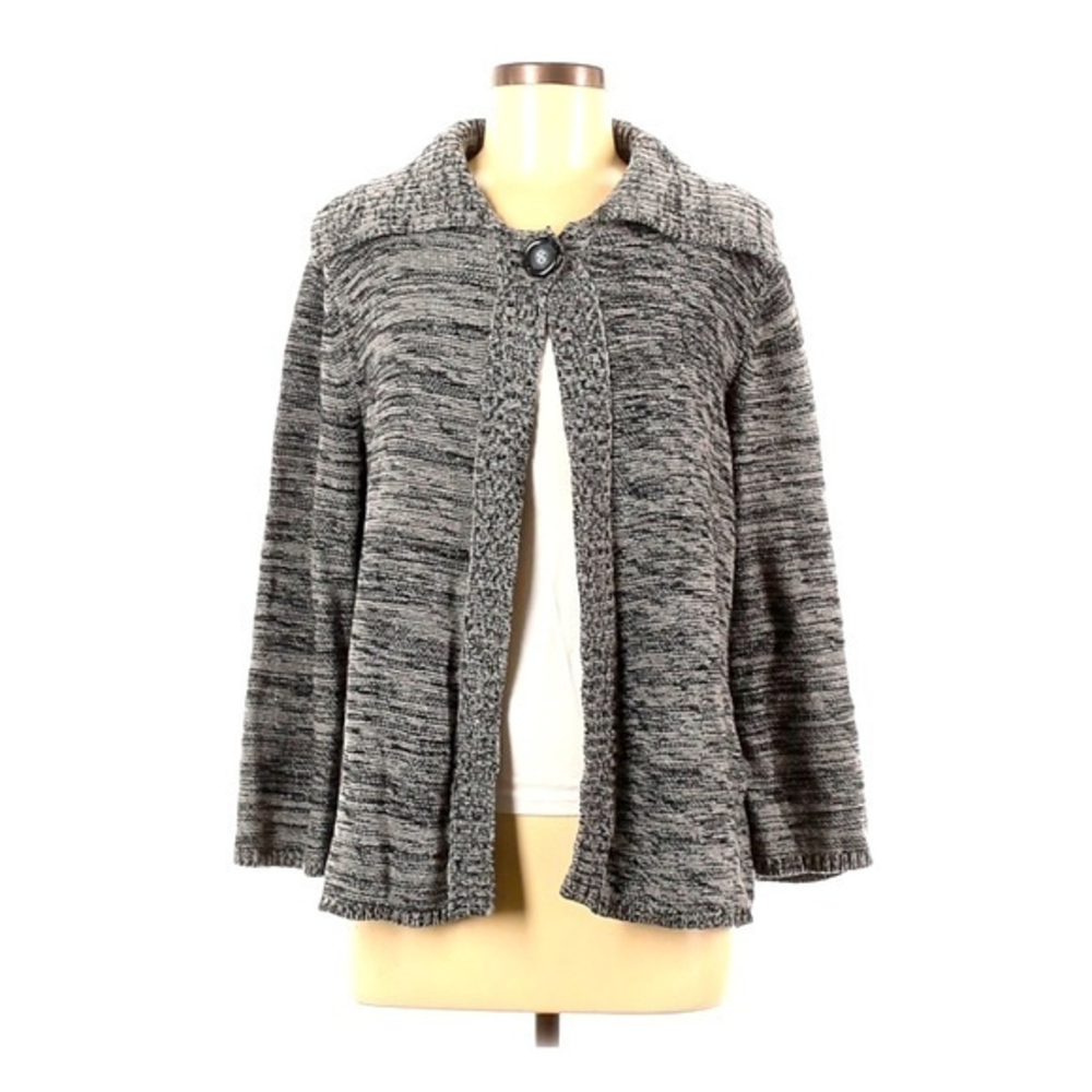 Karen Scott‎ M grey marl one button open to hem long sleeve cardigan sweater